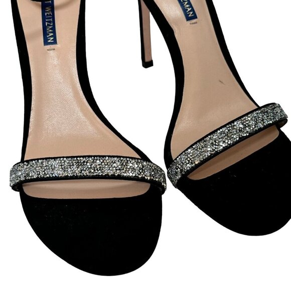 Stuart Weitzman Nudist Nudistsong Black Suede Crystal Embellished Sandal 9.5 NEW - Picture 7 of 9
